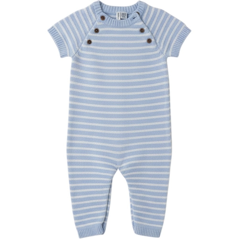 Janie and Jack Blue White Striped Knit Baby Romper 3-6 Months Nautical Button